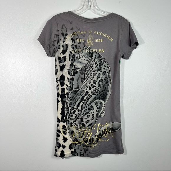 Christian Audigier Y2K Leopard Printed AOP All Over Print Slim Graphic Tee Small - Picture 6 of 6